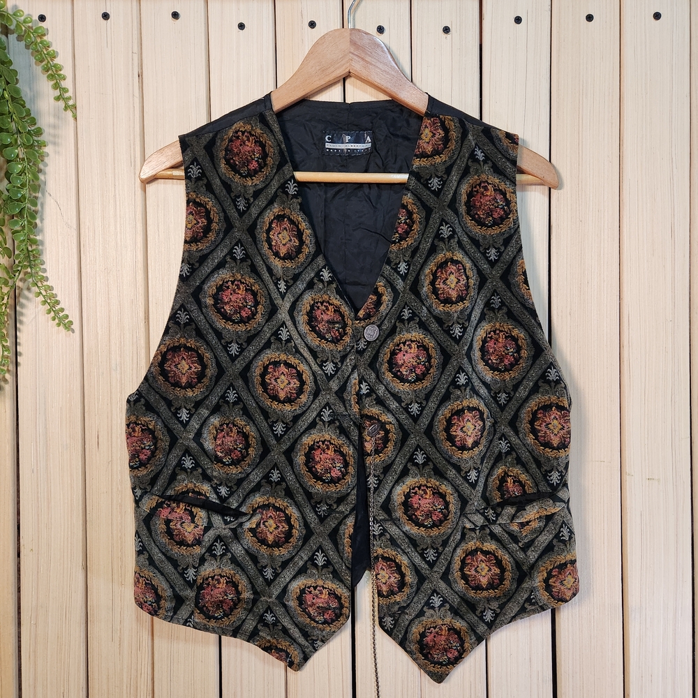 Tapestry Vest Vintage, with Floral Pattern Made In Italy
